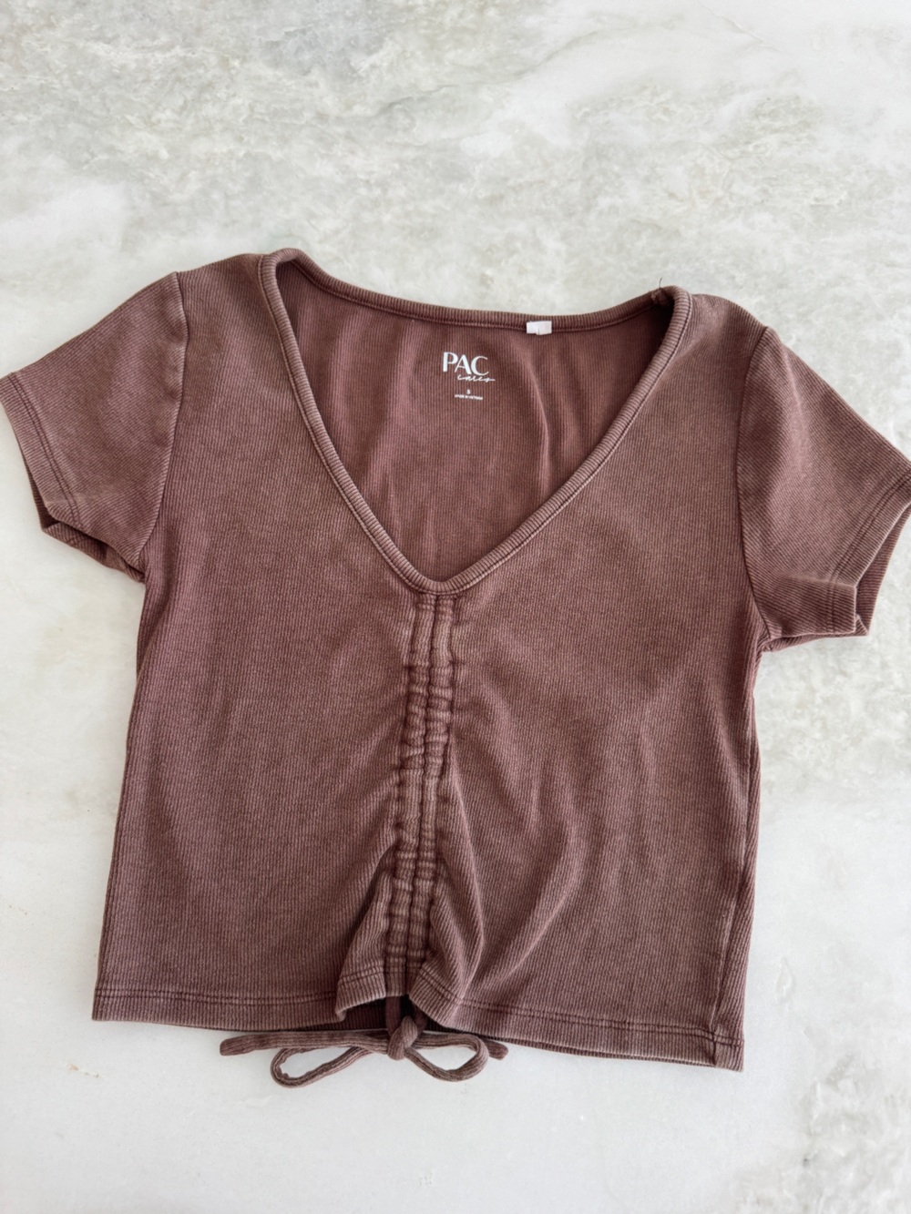 Essentials Women's V-Neck Short Sleeve Top in Brown